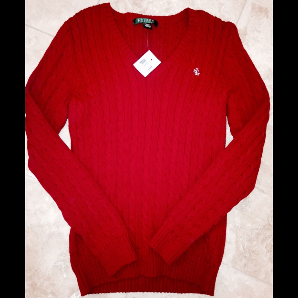Red Ralph Lauren Cable Knit Sweater